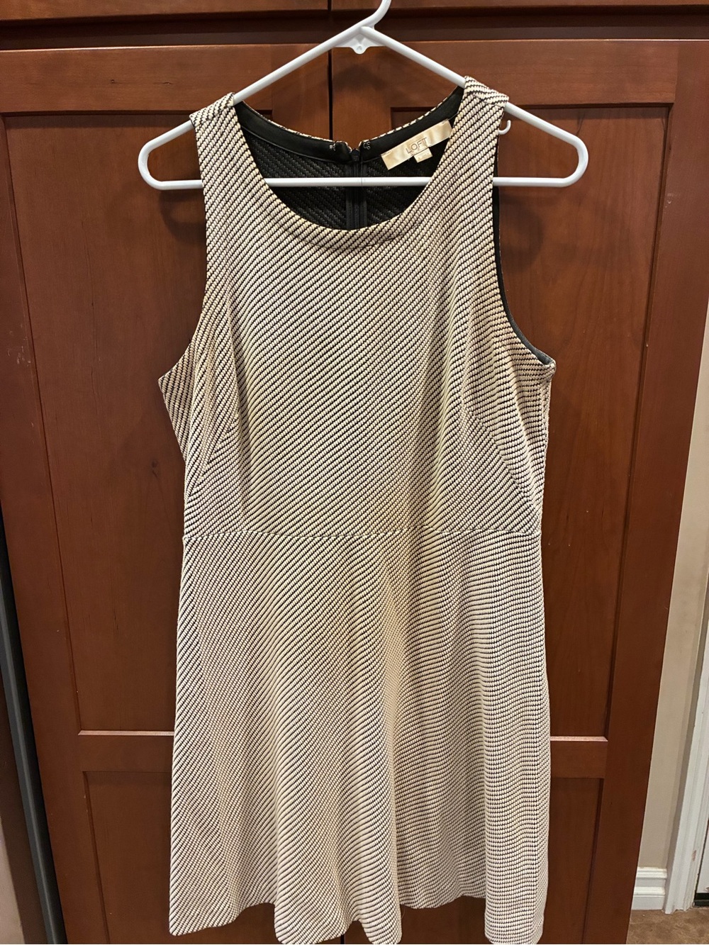LOFT Black and Ivory Diagonal Stripe Sleeveless Dress